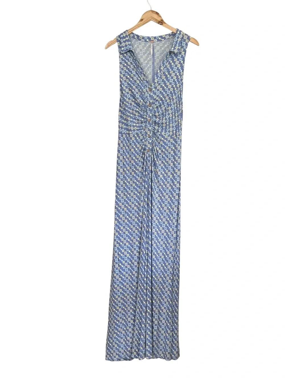 Free People Shayla Blue Geometric Halter Wide Leg Jumpsuit M NWOT - Picture 13 of 14